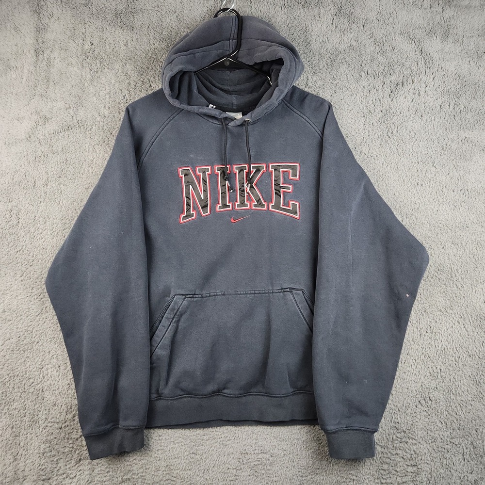Nike Y2K Hoodie Men's Large Navy Blue Pullover Embroidered Logo Streetwear Retro
